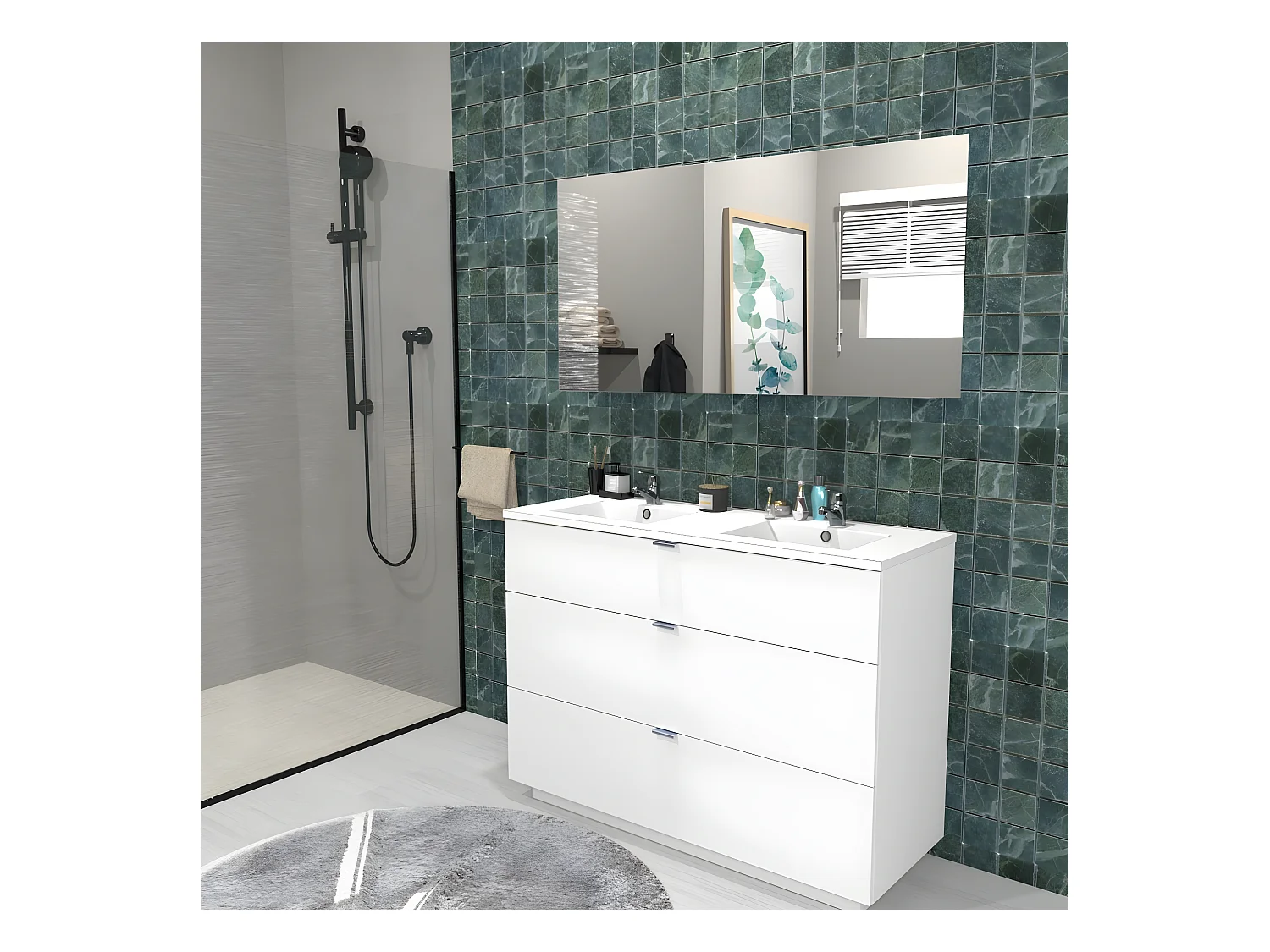 Meuble sous-vasque 3 tiroirs MARBELLA 120 cm + vasque / Blanc