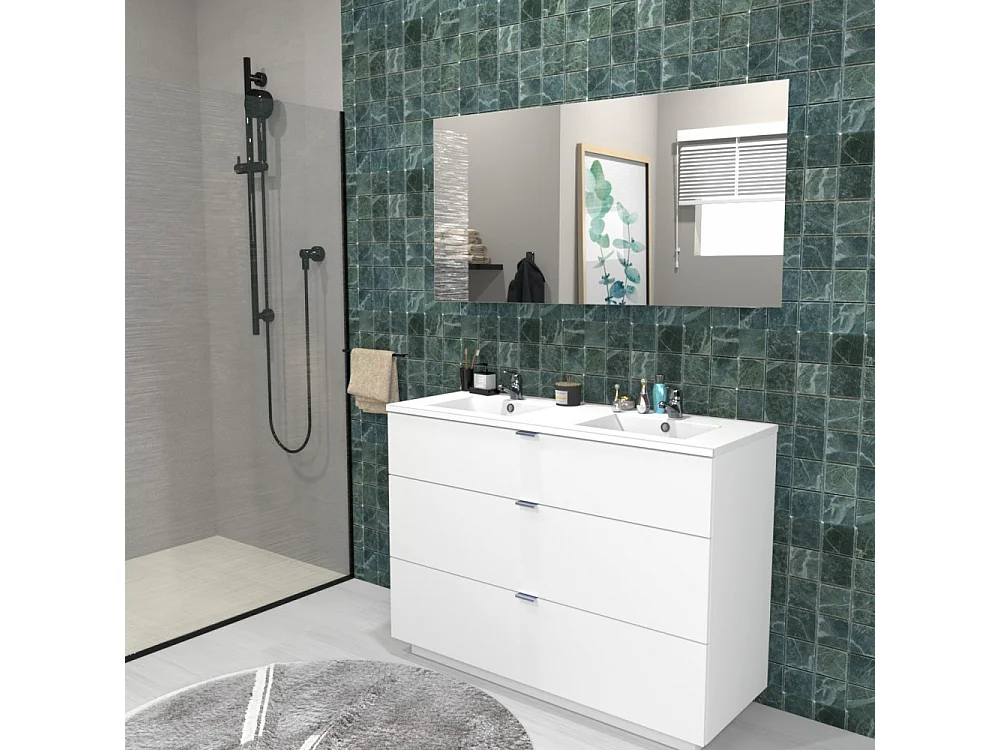 Meuble sous-vasque 3 tiroirs MARBELLA 120 cm + vasque / Blanc