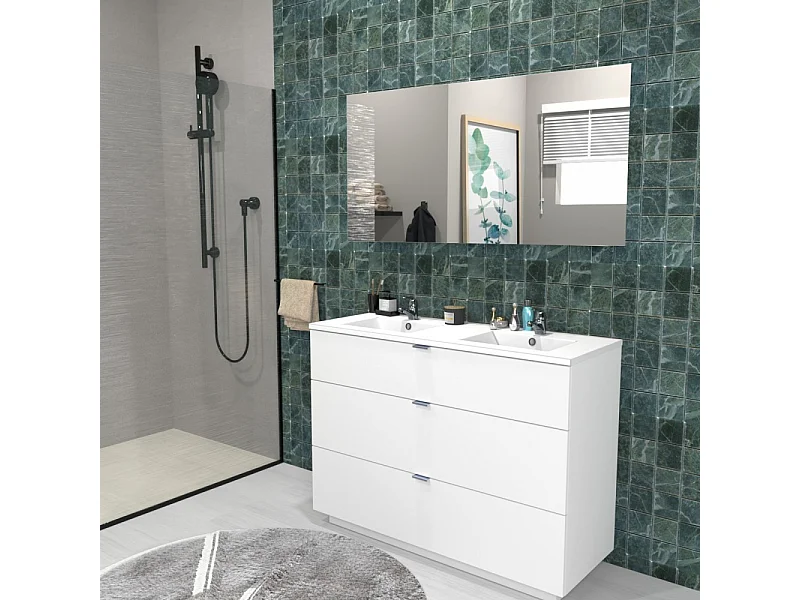 Meuble sous-vasque 3 tiroirs MARBELLA 120 cm + vasque / Blanc