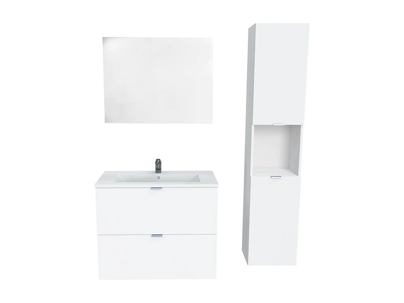 Meuble sous-vasque MALAGA 80 cm + vasque + miroir + colonne / Blanc