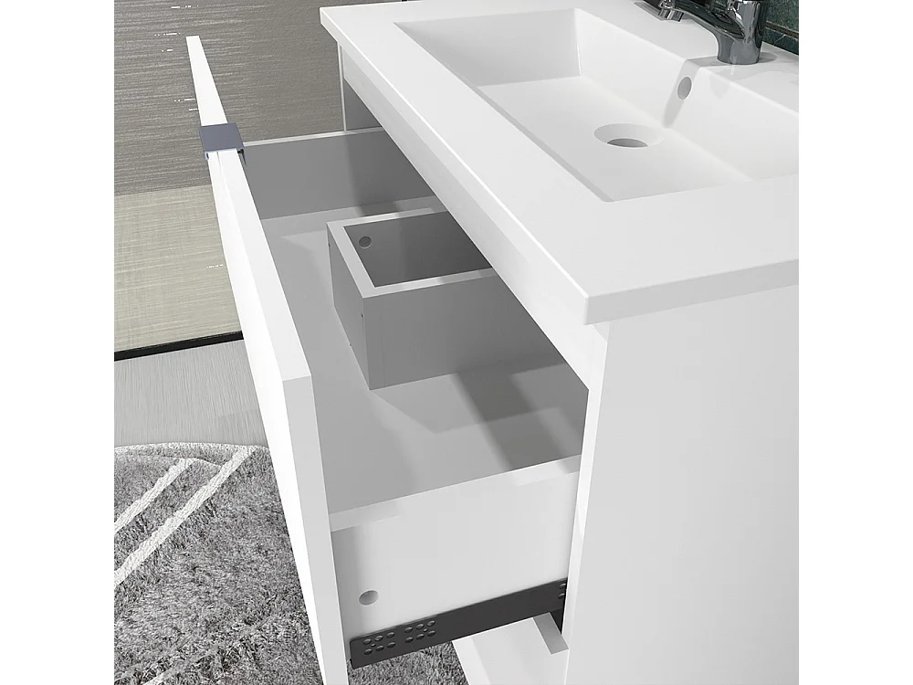 Meuble sous-vasque MALAGA 80 cm + vasque + miroir + colonne / Blanc