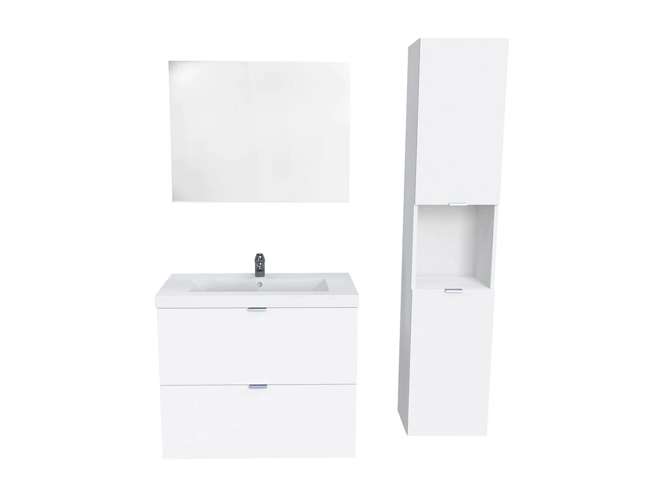 Meuble sous-vasque MALAGA 80 cm + vasque + miroir + colonne / Blanc