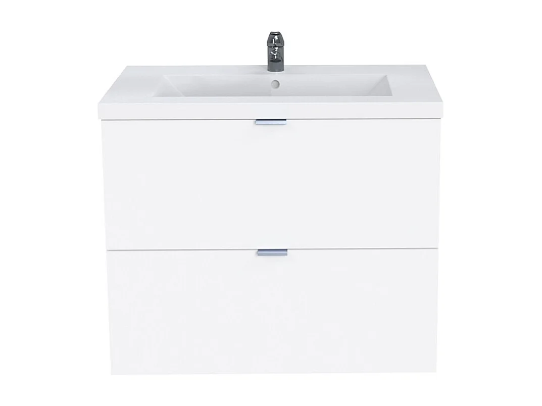 Meuble sous-vasque MALAGA 80 cm + vasque + miroir + colonne / Blanc