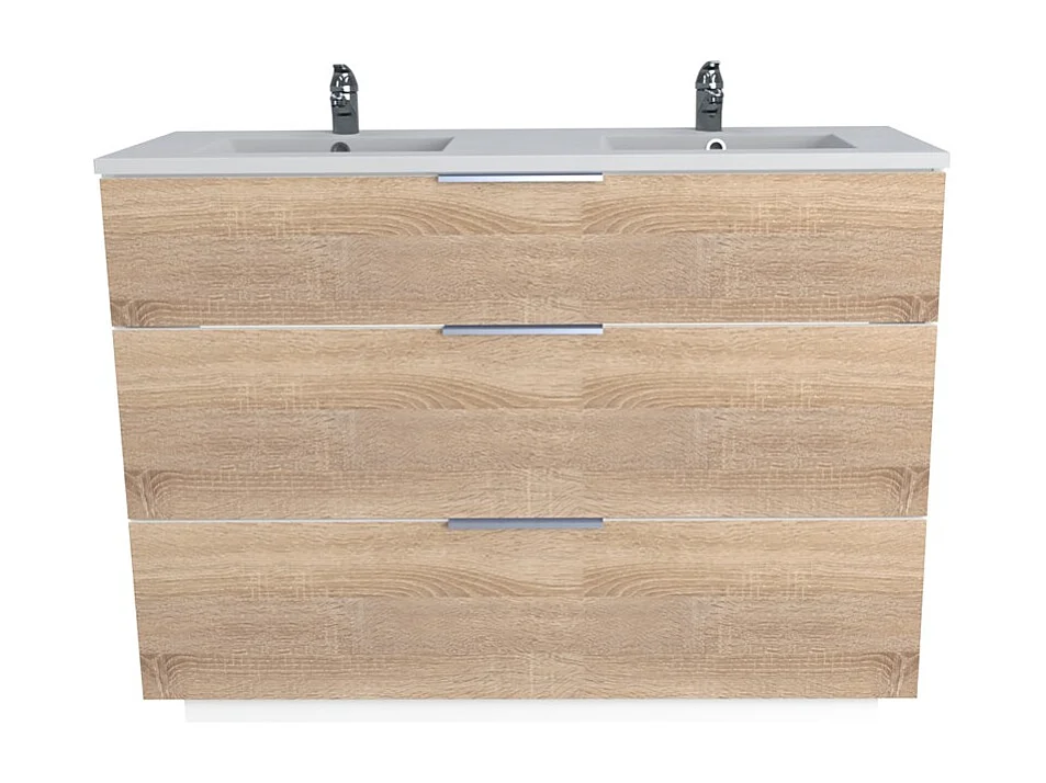 Meuble sous-vasque MARBELLA 120 cm + vasque + miroir + colonne / Décor Chêne blanchi