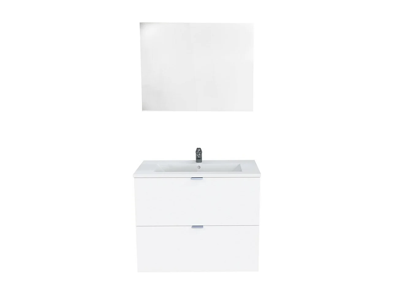 Meuble sous-vasque 2 tiroirs MALAGA 80 cm + vasque + miroir / Blanc