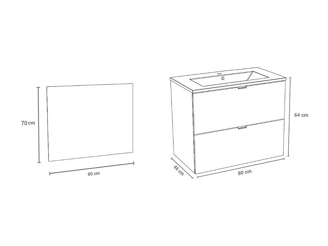 Meuble sous-vasque 2 tiroirs MALAGA 80 cm + vasque + miroir / Blanc