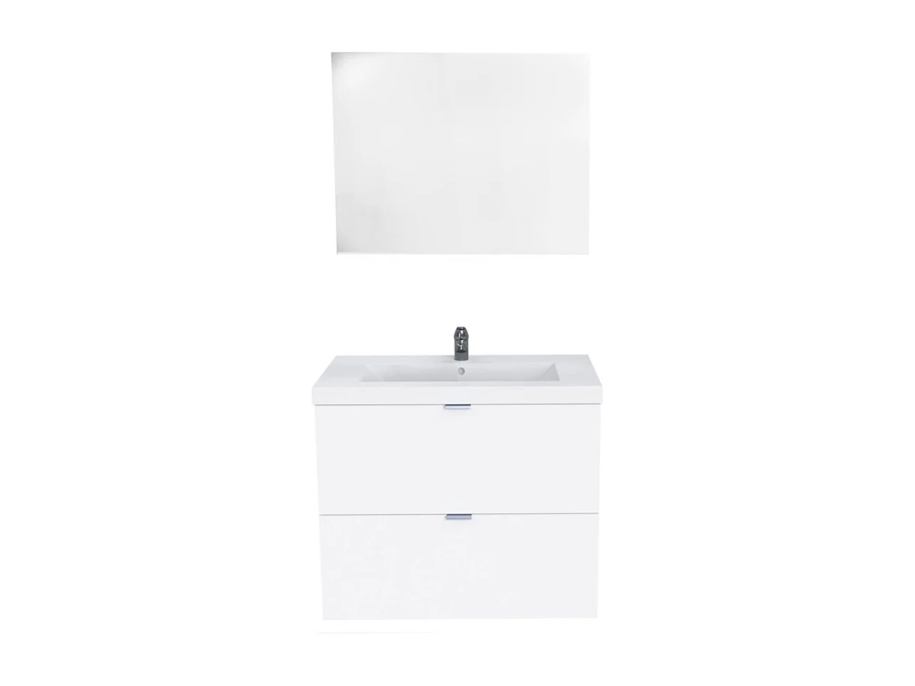 Meuble sous-vasque 2 tiroirs MALAGA 80 cm + vasque + miroir / Blanc
