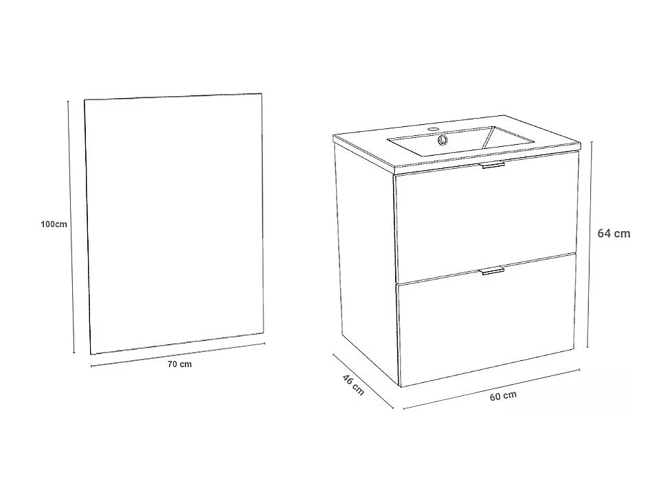 Meuble sous-vasque 2 tiroirs MALAGA 60 cm + vasque + miroir / Décor Chêne blanchi