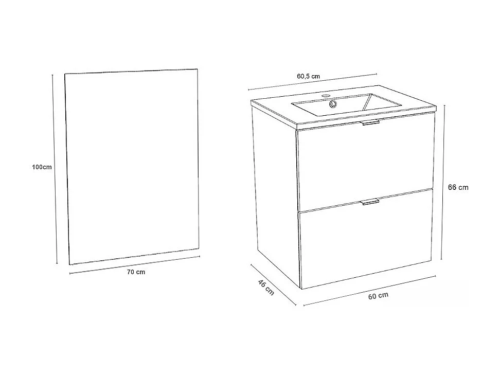 Meuble sous-vasque 2 tiroirs MALAGA 60 cm + vasque + miroir / Décor Chêne blanchi