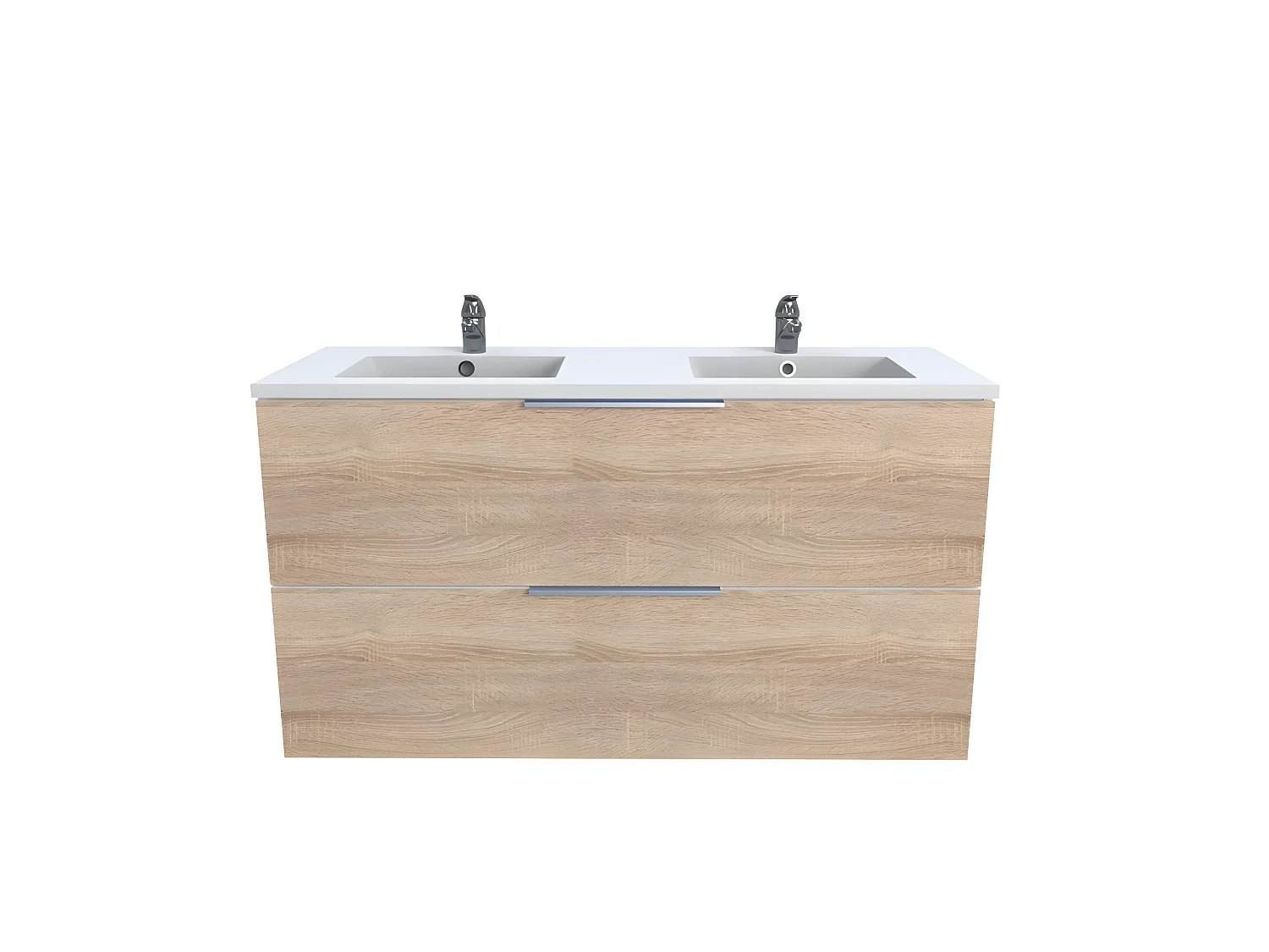 Meuble sous-vasque 2 tiroirs MALAGA 120 cm + vasque / Décor Chêne blanchi