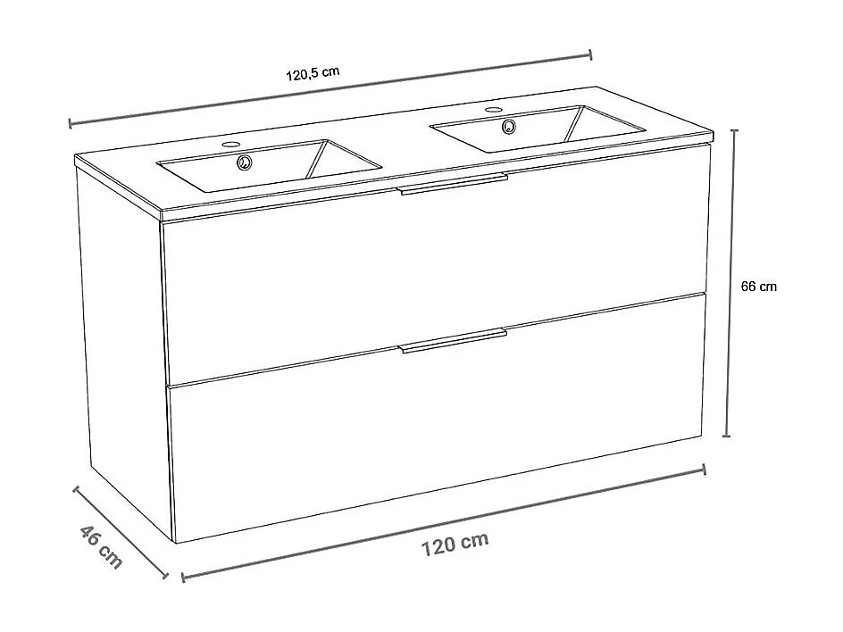 Meuble sous-vasque 2 tiroirs MALAGA 120 cm + vasque / Décor Chêne blanchi