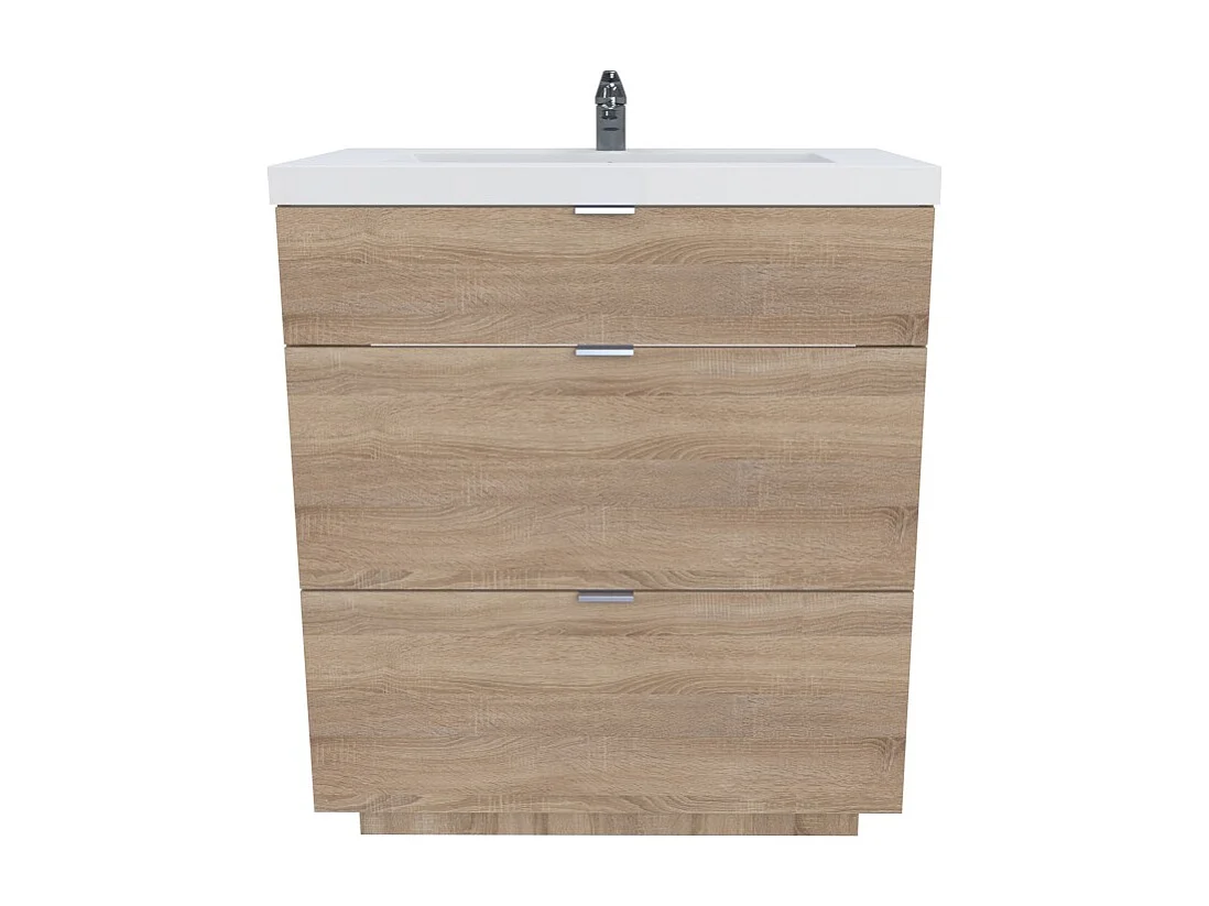 Meuble sous-vasque MARBELLA 80 cm + vasque + miroir + colonne / Décor Chêne blanchi