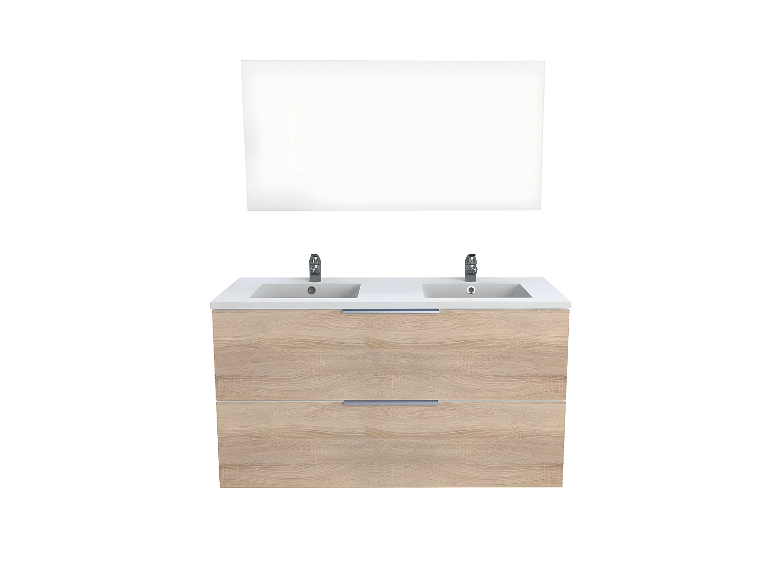 Meuble sous-vasque 2 tiroirs MALAGA 120 cm + vasque + miroir / Décor Chêne blanchi