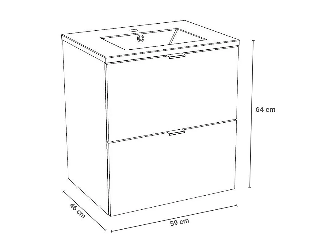 Meuble sous-vasque 2 tiroirs MALAGA  60 cm + vasque / Blanc