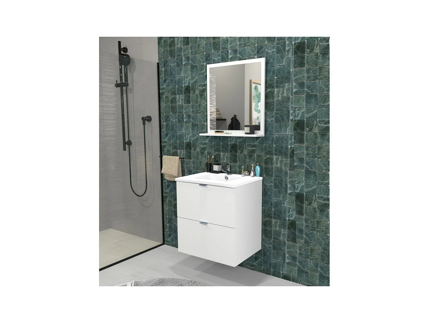 Meuble sous-vasque 2 tiroirs MALAGA  60 cm + vasque / Blanc