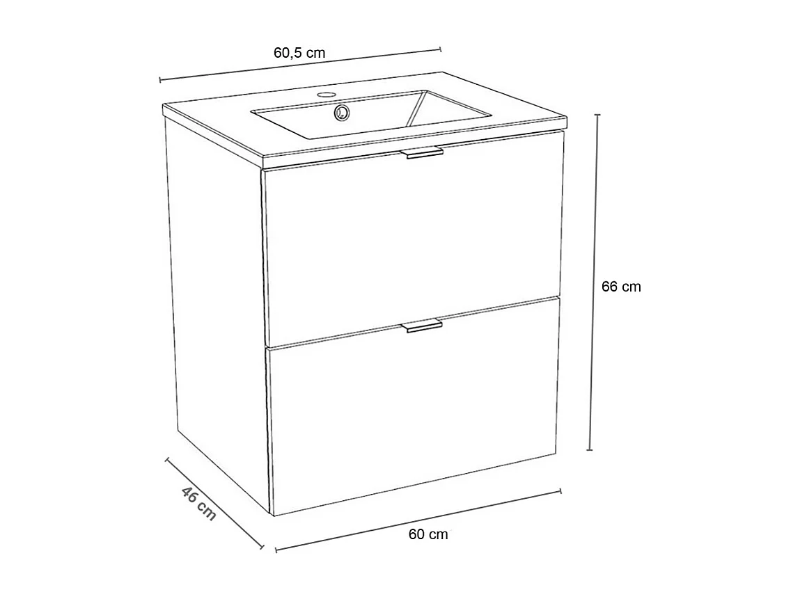 Meuble sous-vasque 2 tiroirs MALAGA  60 cm + vasque / Blanc