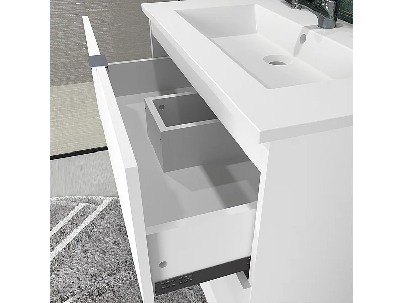 Meuble sous-vasque 2 tiroirs MALAGA  60 cm + vasque / Blanc