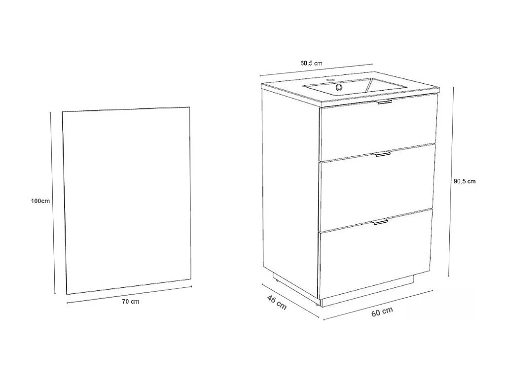 Meuble sous-vasque 3 tiroirs MARBELLA 60 cm + vasque + miroir / Décor Chêne blanchi