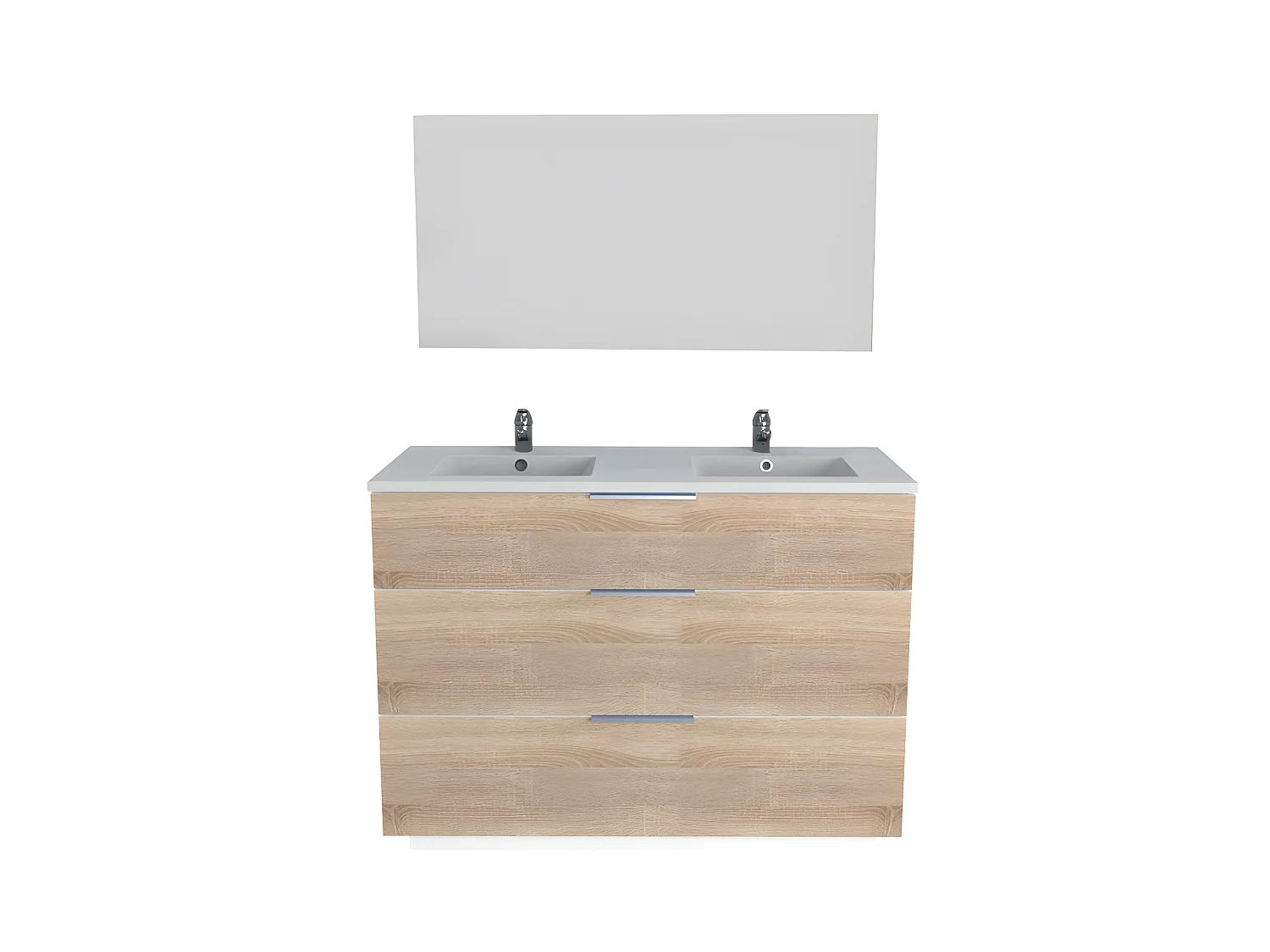 Meuble sous-vasque 3 tiroirs MARBELLA 120 cm + vasque + miroir / Décor Chêne blanchi