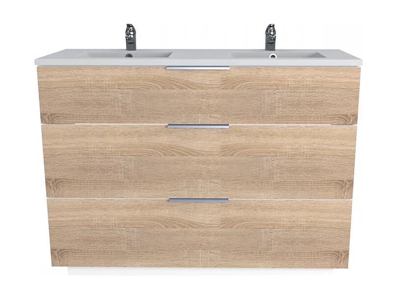 Meuble sous-vasque 3 tiroirs MARBELLA 120 cm + vasque + miroir / Décor Chêne blanchi