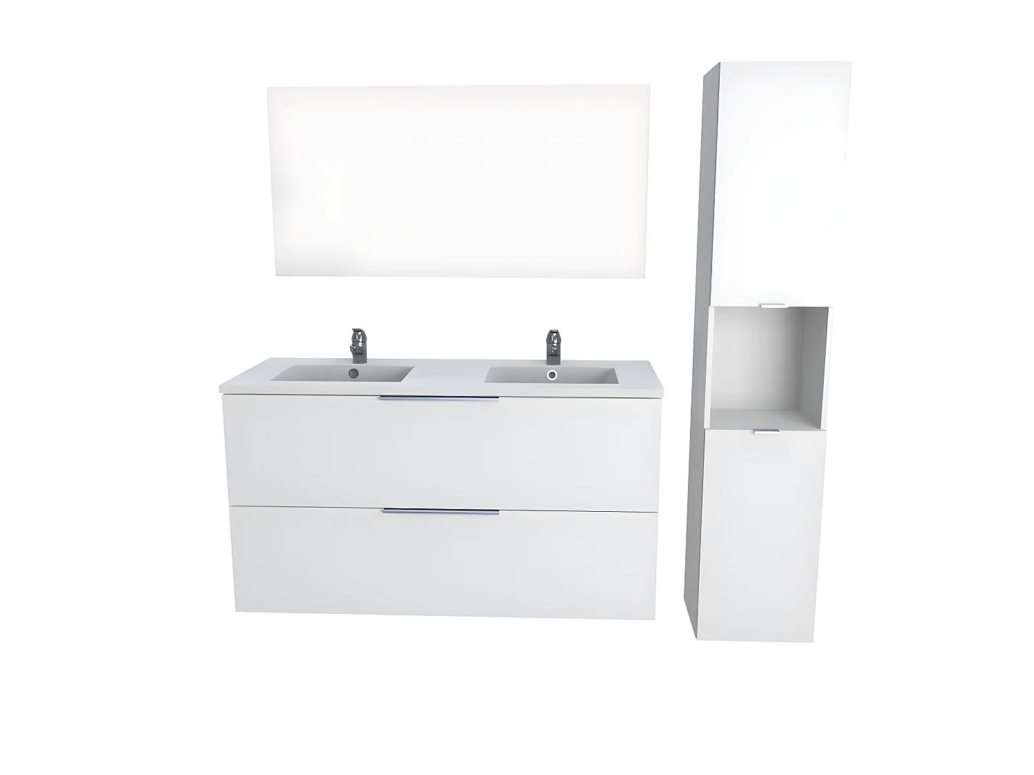 Meuble sous-vasque MALAGA 120 cm + vasque + miroir + colonne / Blanc