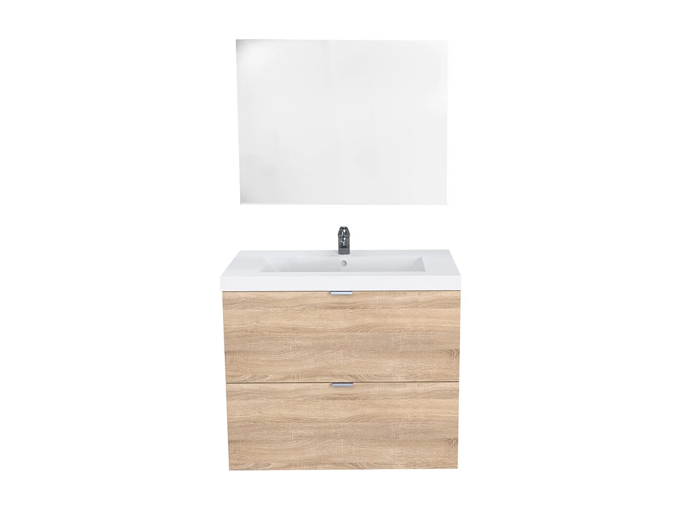 Meuble sous-vasque 2 tiroirs MALAGA  80 cm + vasque + miroir / Décor Chêne blanchi