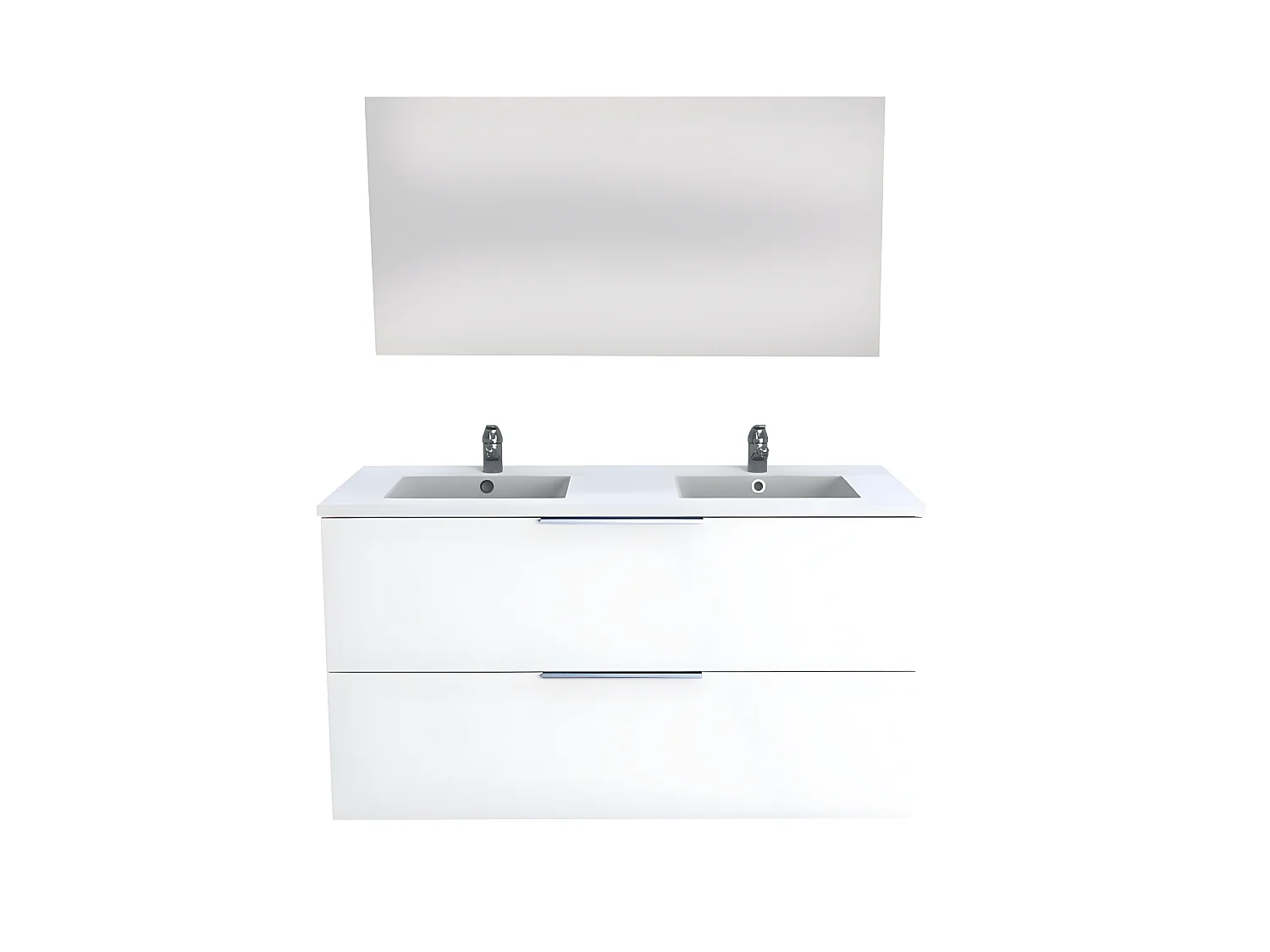 Meuble sous-vasque 2 tiroirs MALAGA 120 cm + vasque + miroir / Blanc