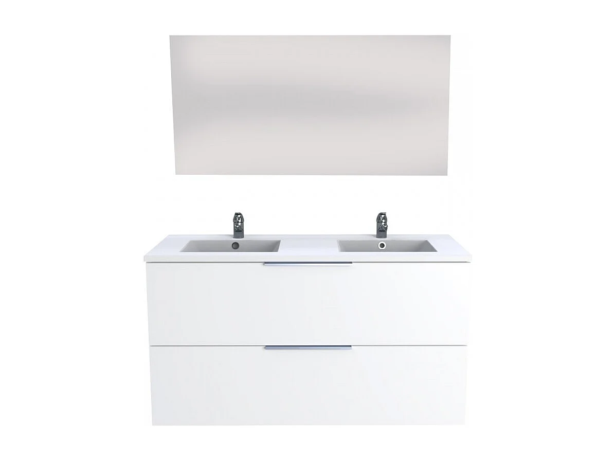 Meuble sous-vasque 2 tiroirs MALAGA 120 cm + vasque + miroir / Blanc