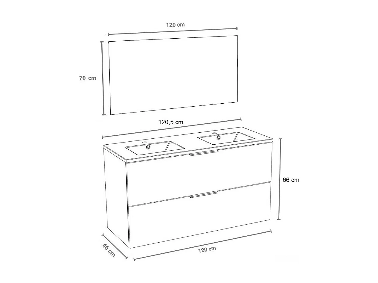 Meuble sous-vasque 2 tiroirs MALAGA 120 cm + vasque + miroir / Blanc