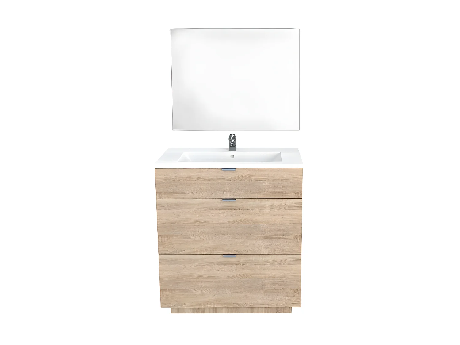 Meuble sous-vasque 3 tiroirs MARBELLA 80 cm  + vasque + miroir / Décor Chêne blanchi