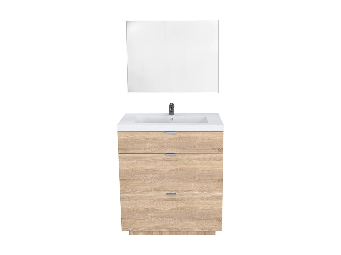 Meuble sous-vasque 3 tiroirs MARBELLA 80 cm  + vasque + miroir / Décor Chêne blanchi