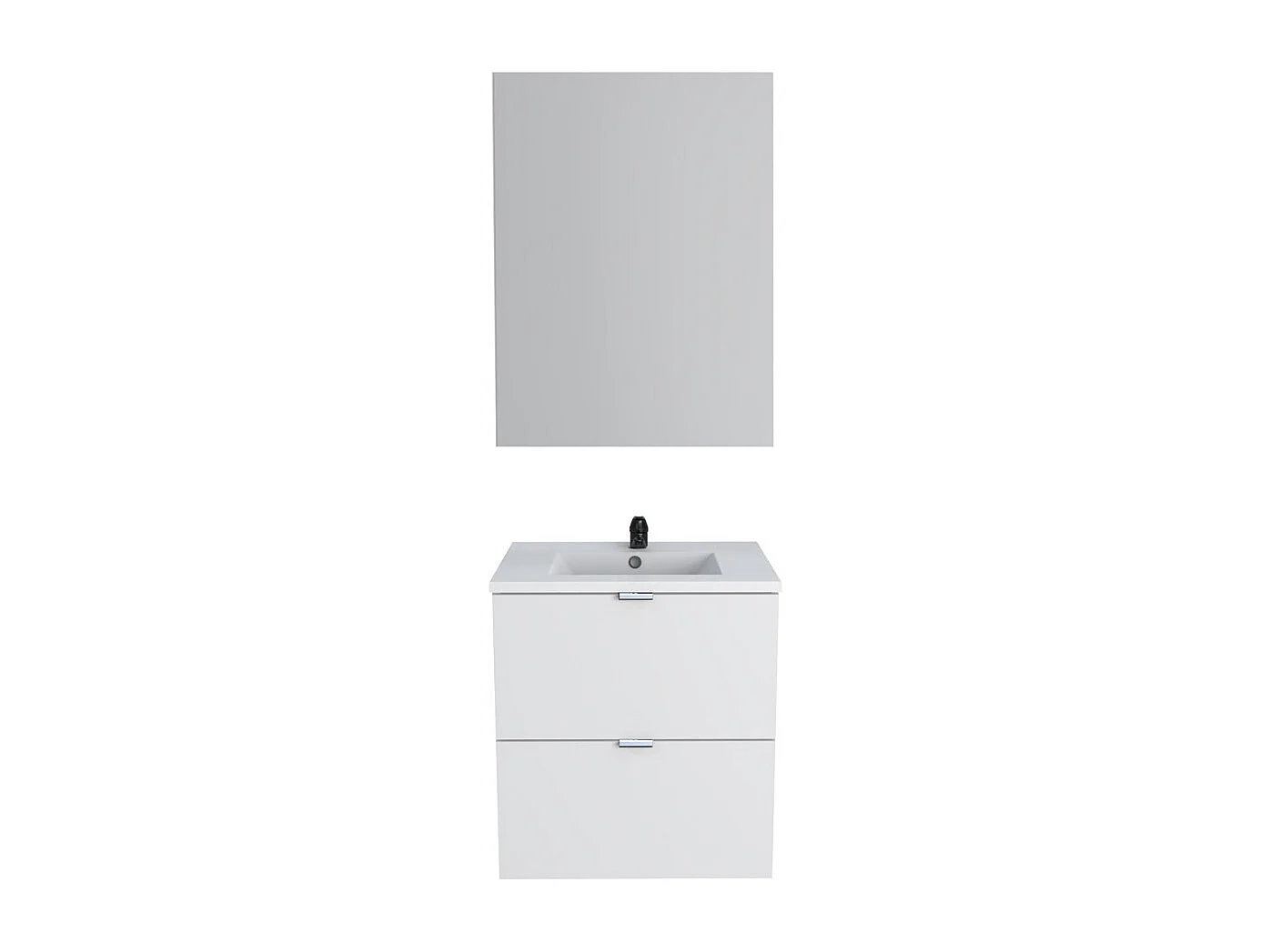 Meuble sous-vasque 2 tiroirs MALAGA 60 cm + vasque + miroir / Blanc