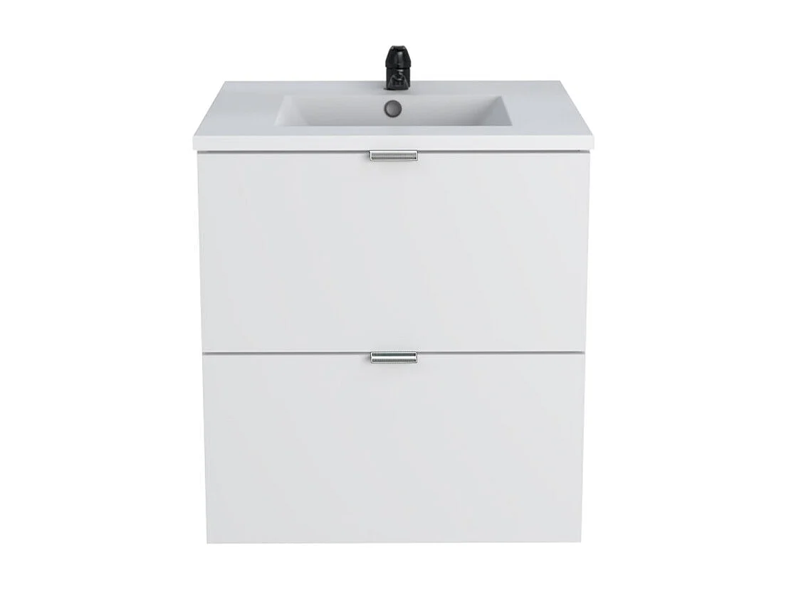 Meuble sous-vasque 2 tiroirs MALAGA 60 cm + vasque + miroir / Blanc