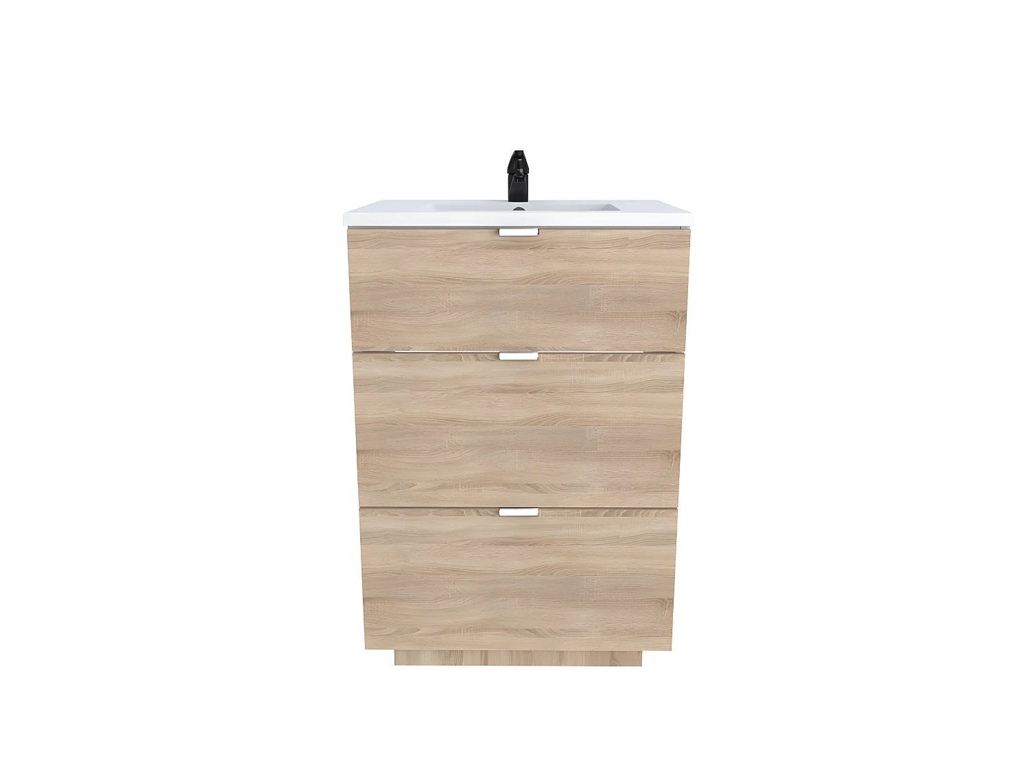 Meuble sous-vasque 3 tiroirs MARBELLA 60 cm + vasque / Décor Chêne blanchi