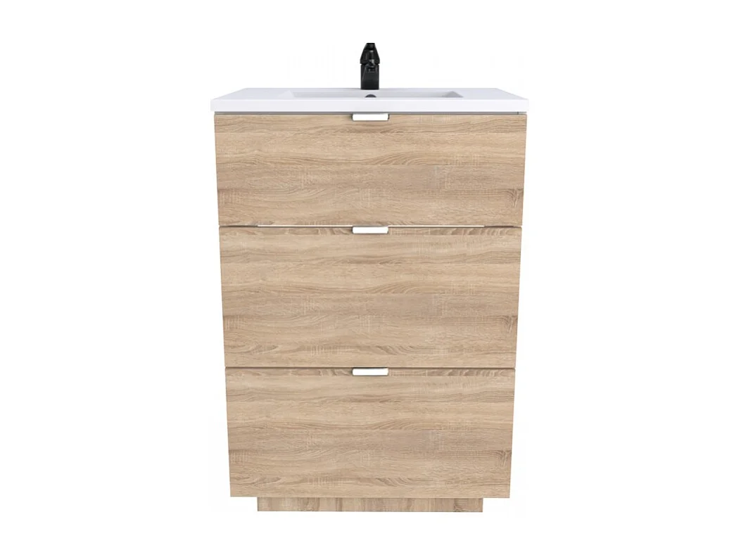 Meuble sous-vasque 3 tiroirs MARBELLA 60 cm + vasque / Décor Chêne blanchi