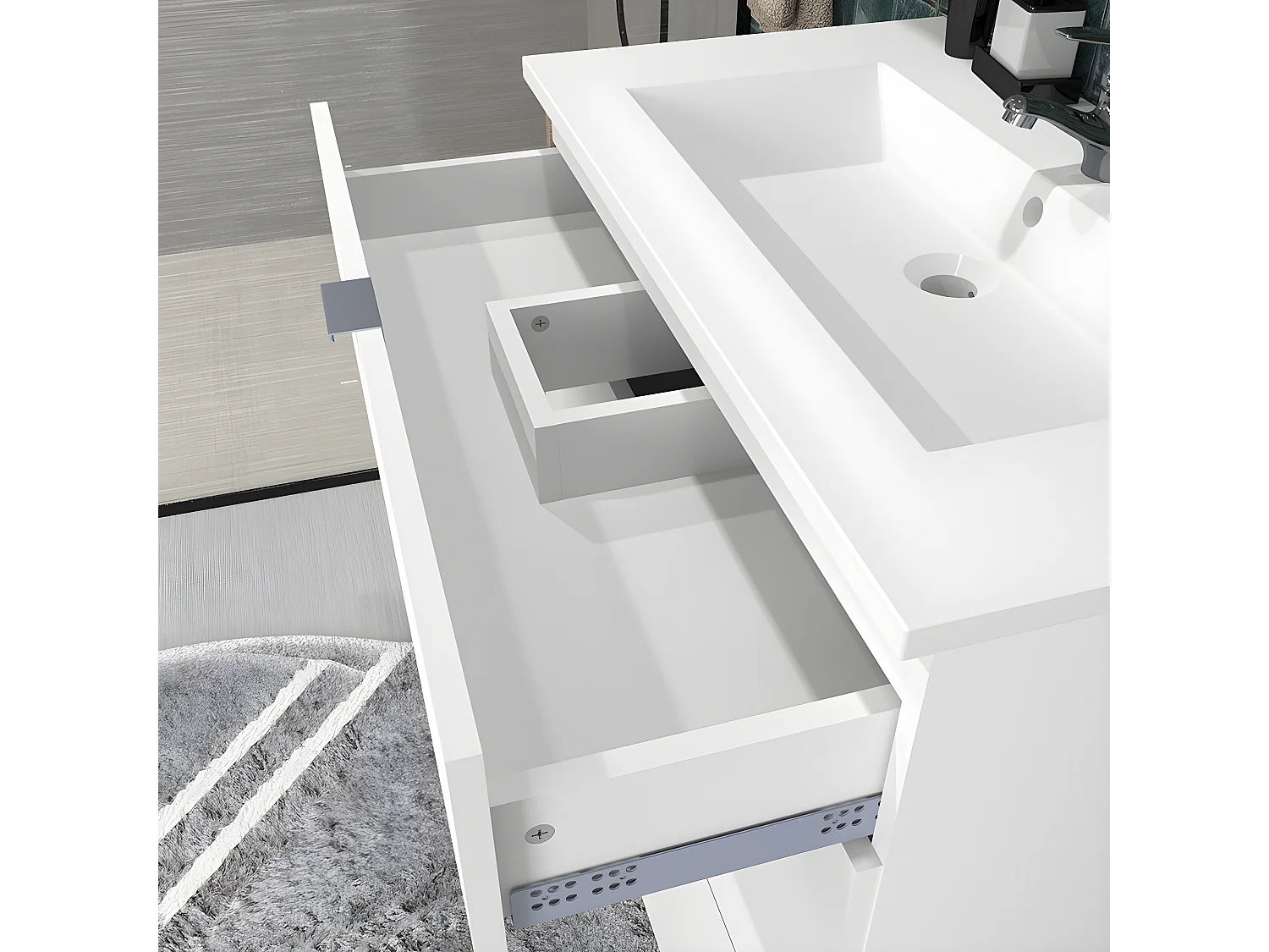 Meuble sous-vasque 3 tiroirs MARBELLA 80 cm + vasque / Blanc