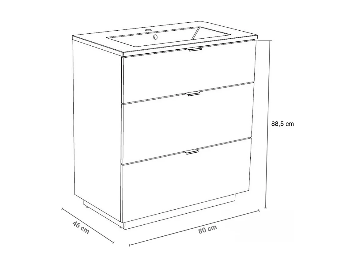 Meuble sous-vasque 3 tiroirs MARBELLA 80 cm + vasque / Blanc