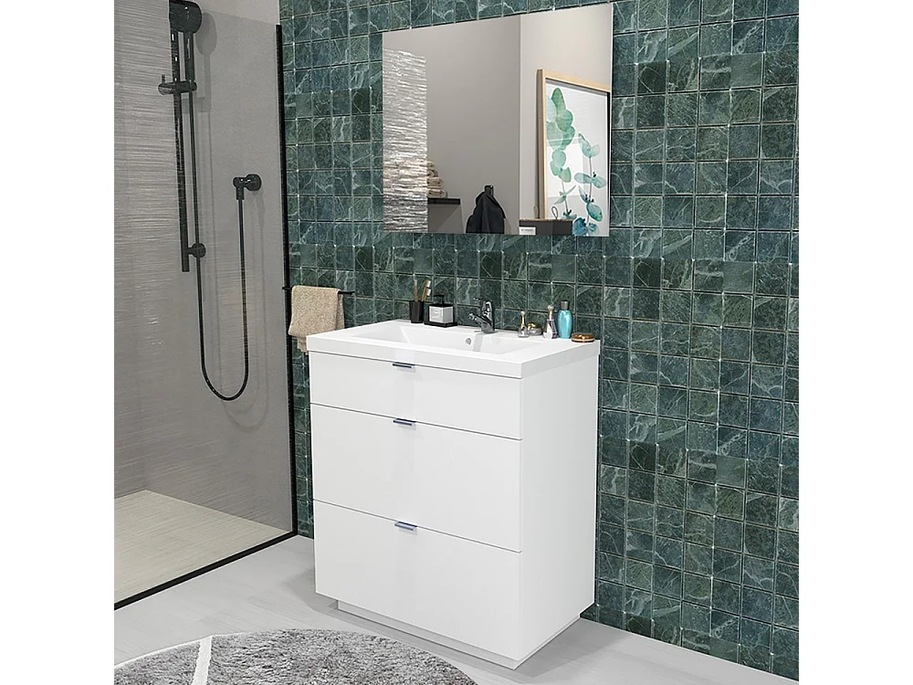 Meuble sous-vasque 3 tiroirs MARBELLA 80 cm + vasque / Blanc