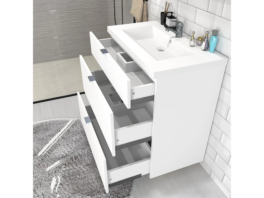 Meuble sous-vasque 3 tiroirs MARBELLA 80 cm + vasque / Blanc