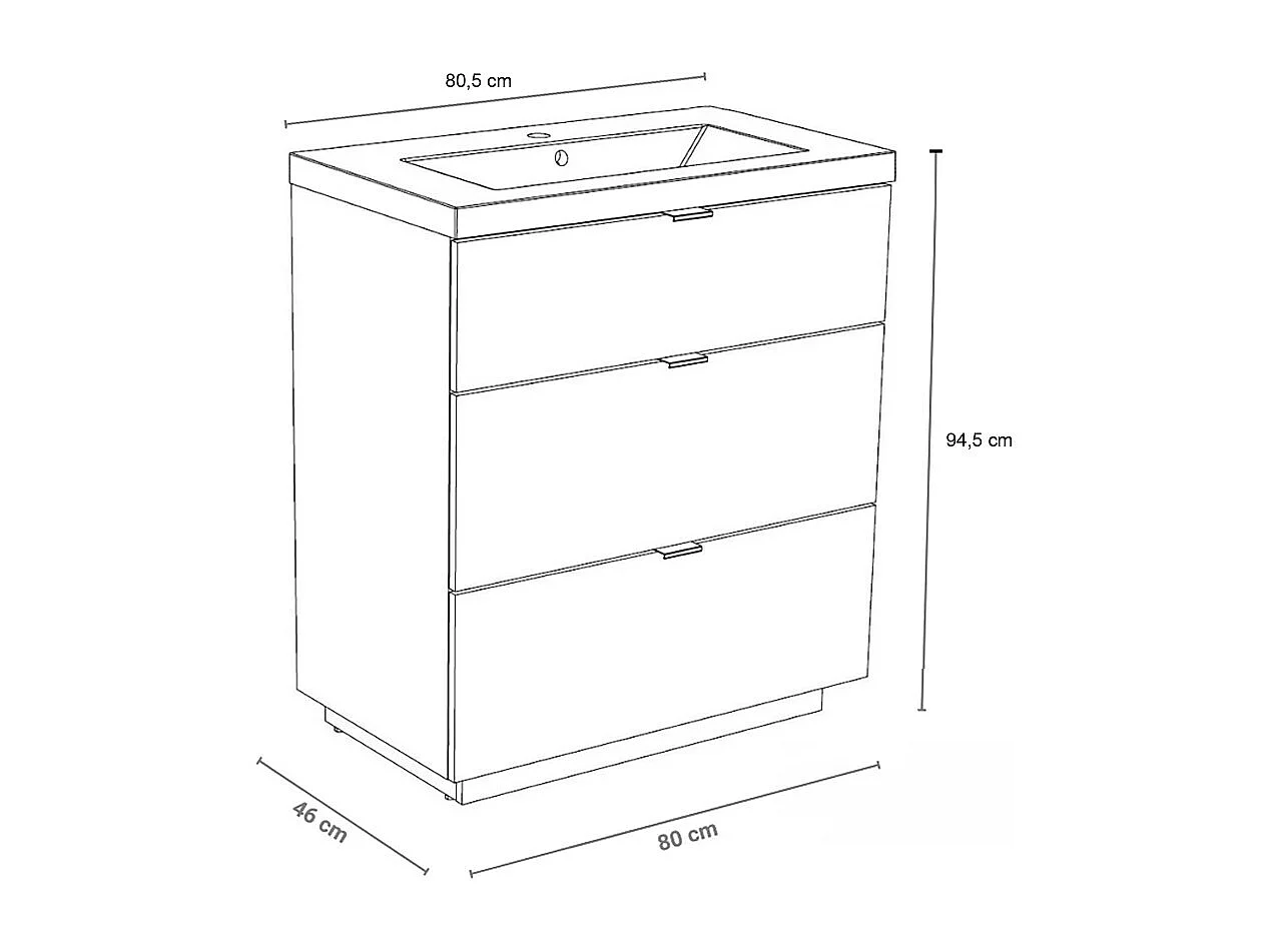 Meuble sous-vasque 3 tiroirs MARBELLA 80 cm + vasque / Blanc
