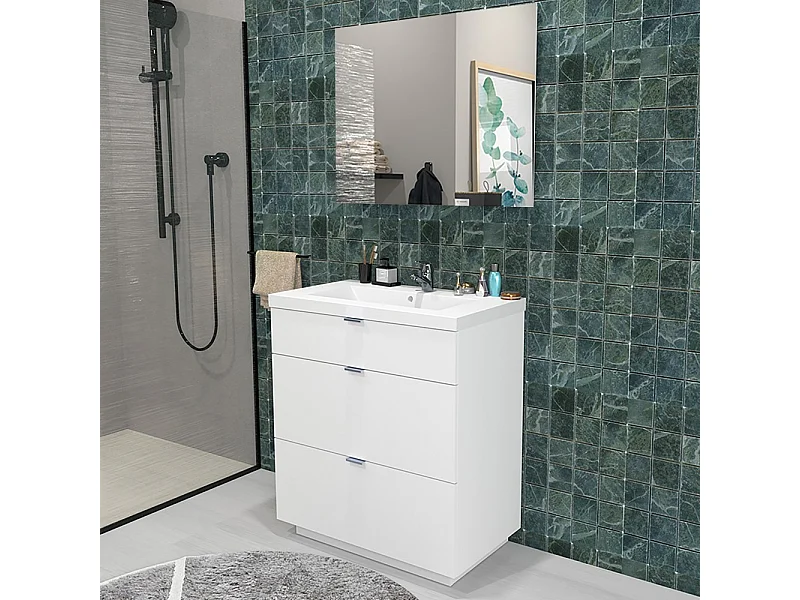 Meuble sous-vasque 3 tiroirs MARBELLA 80 cm + vasque / Blanc