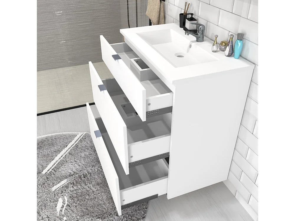 Meuble sous-vasque 3 tiroirs MARBELLA 60 cm + vasque / Blanc