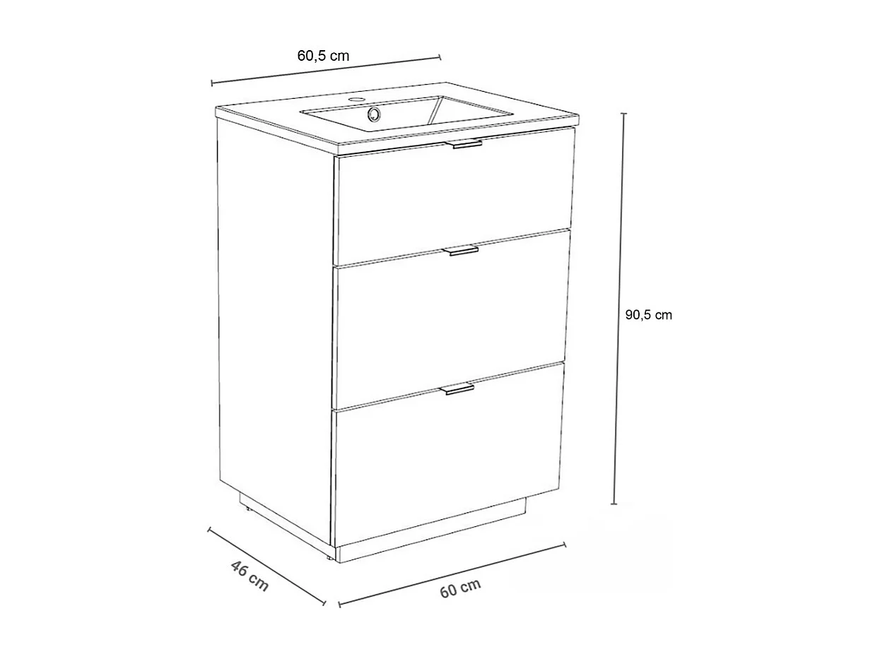 Meuble sous-vasque 3 tiroirs MARBELLA 60 cm + vasque / Blanc