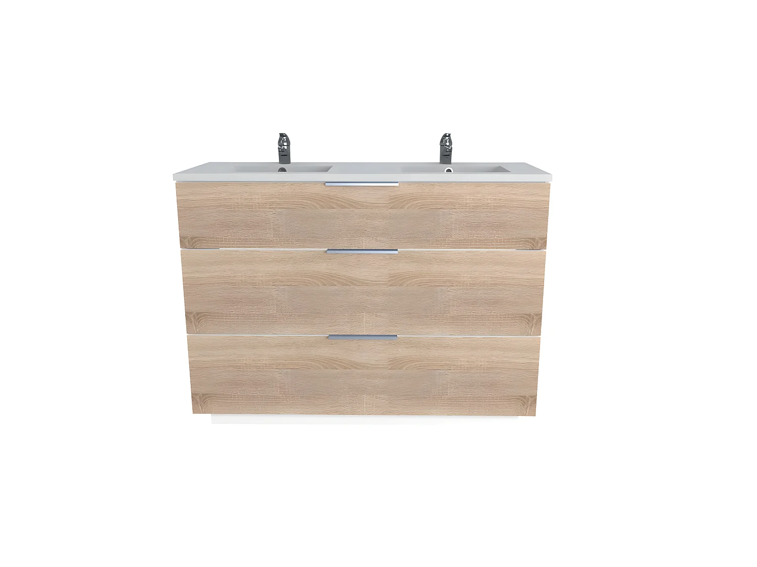 Meuble sous-vasque 3 tiroirs MARBELLA 120 cm + vasque / Décor Chêne blanchi