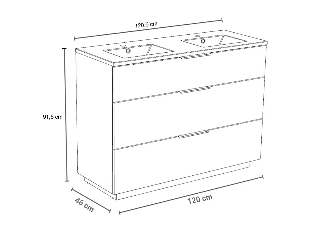 Meuble sous-vasque 3 tiroirs MARBELLA 120 cm + vasque / Décor Chêne blanchi
