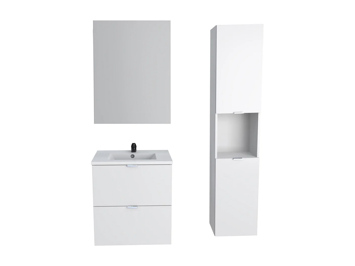 Meuble sous vasque MARBELLA 60 cm + vasque + miroir + colonne / Blanc