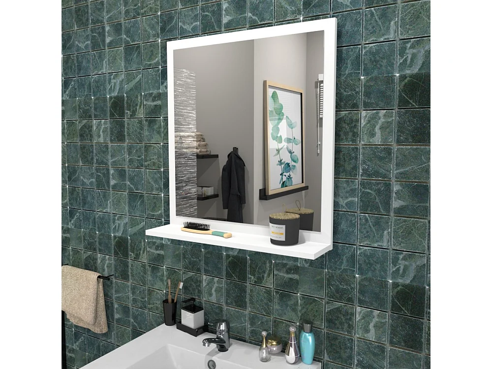 Meuble sous vasque MARBELLA 60 cm + vasque + miroir + colonne / Blanc