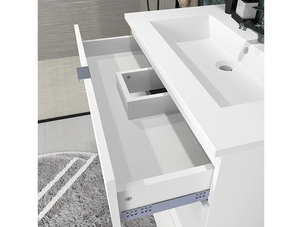 Meuble sous vasque MARBELLA 60 cm + vasque + miroir + colonne / Blanc