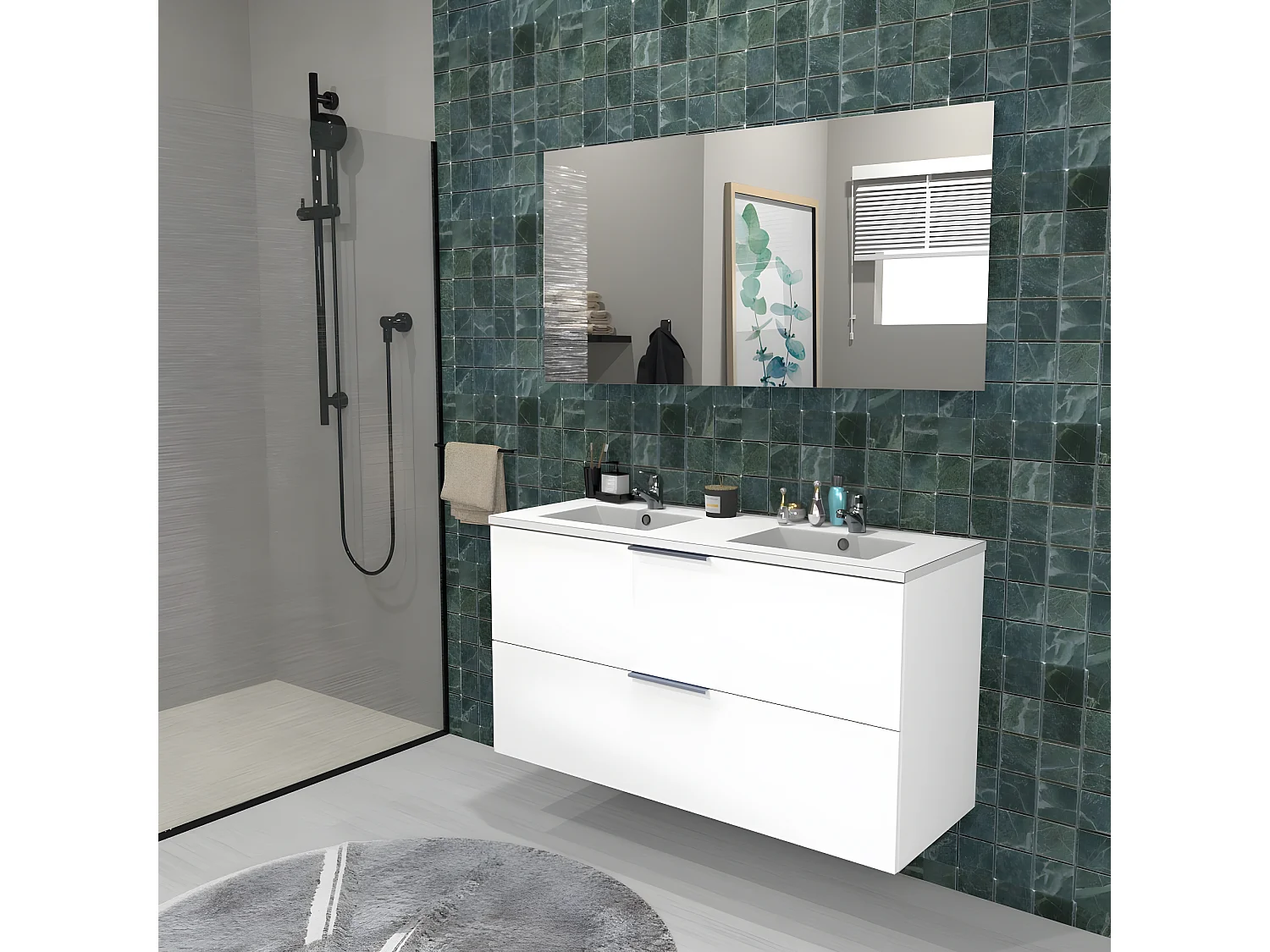 Meuble sous-vasque 2 tiroirs MALAGA 120 cm + vasque / Blanc