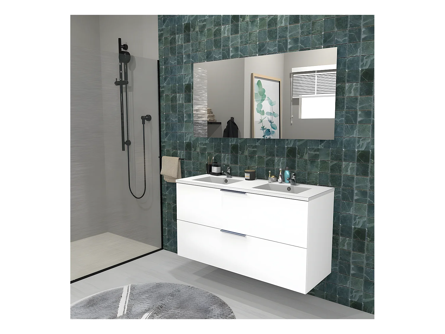 Meuble sous-vasque 2 tiroirs MALAGA 120 cm + vasque / Blanc